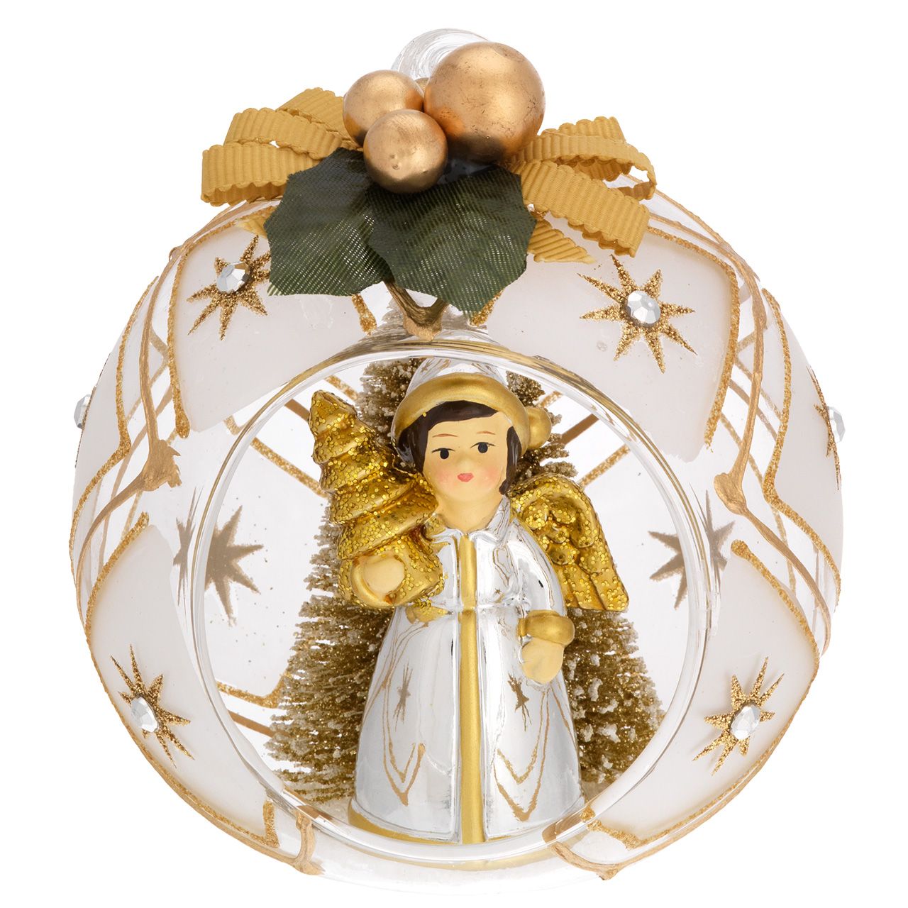 SFERA D. 10 DECO ORO CON ALBERELLI E FIOCCO - ANGELO ALBERO